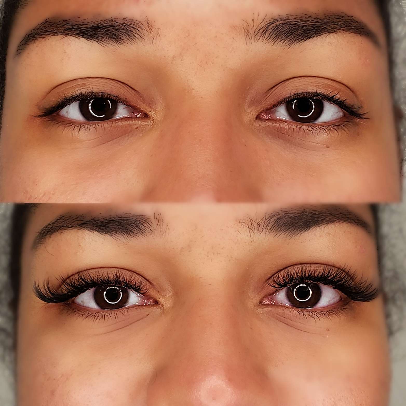 before and after comparison of volume lash extension treatment
